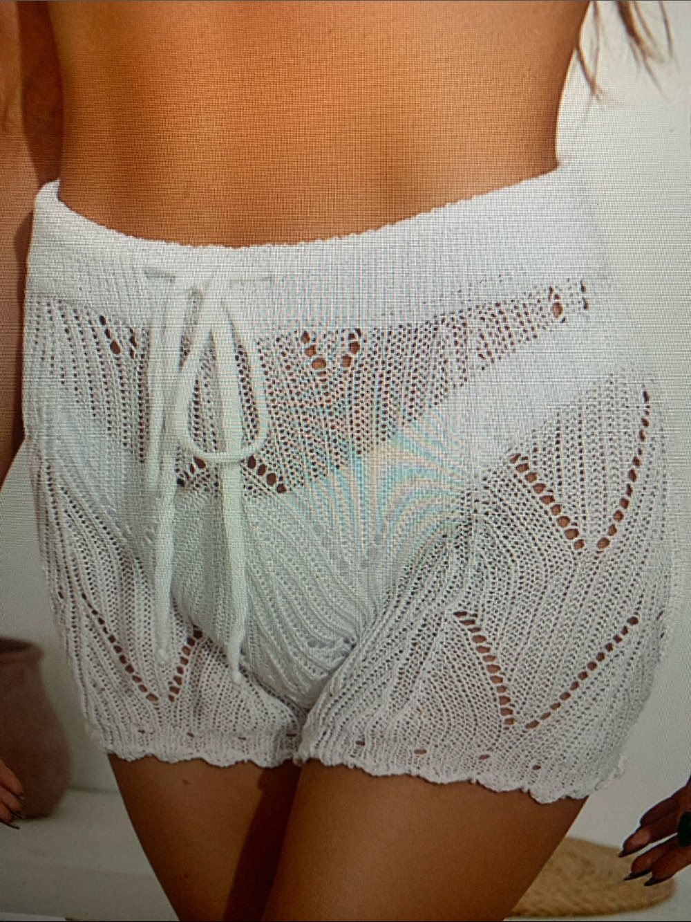 White Knit Drawstring Lounge Shorts